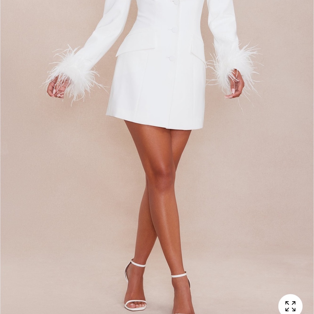 Fashion Nova White Feather Trim Blazer Dress